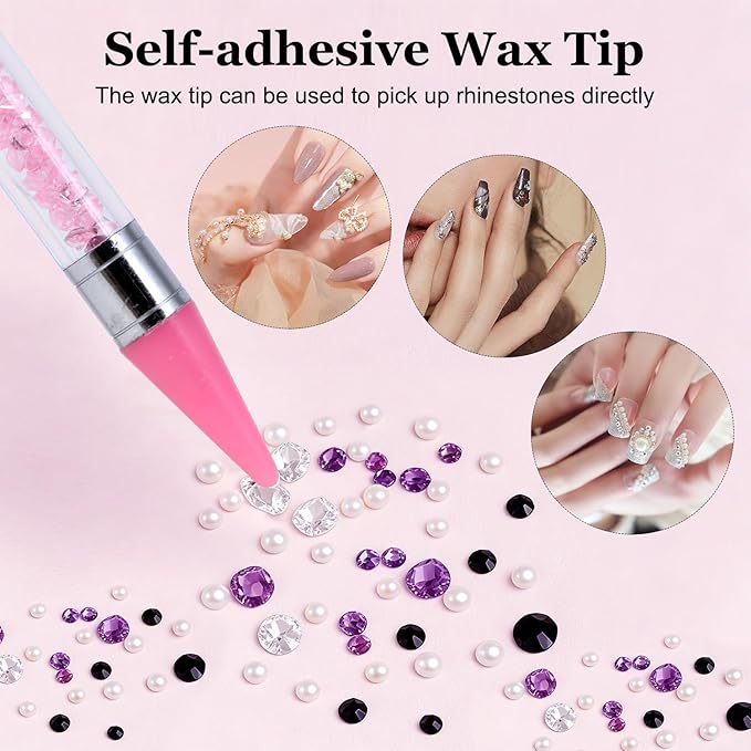 14 Pcs Rhinestone Picker Tool Nail Art Design Bedazzling Dotting Tool Rhinestone Applicator Diamond Jewel Gem Picker Tool With Wax Pencil and 2 Nail Art Tweezers