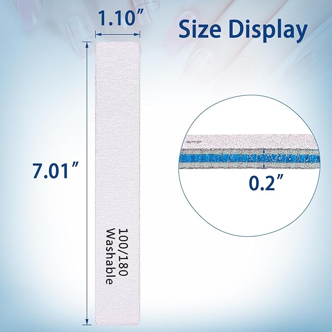 15PCS Professional Reusable Double-Sided 100/180 Grit Blue Nail File