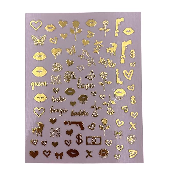 Impressed Authentic 5 Sheets Luxury Nail Art Stickers 500+ Chrome Gold Customized Nail Decals for Fake Nail Design Decorations and Salon Nails Accessories