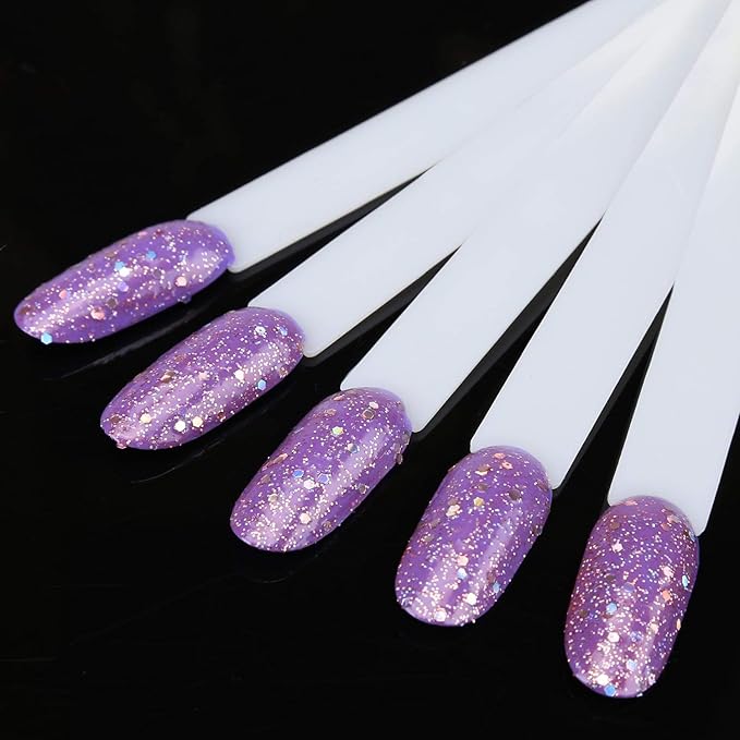 200 Pcs False Nail Art Tips Display, Natural Nail Sample Stick with Metal Split Ring Holder
