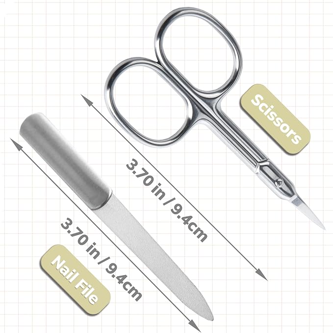 Guowall 4pcs Nail Clipper File Multipurpose Scissors Cuticle Removal Fork Manicure Set Personal Beauty Care Tools Manicure Set with Metal Storage Box