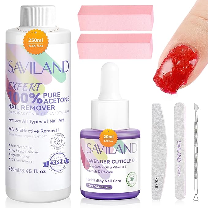 SAVILAND Nail Polish Remover Kit: Gel Polish Remover Effective Removal Gel Polish Remover for Nails with Cuticle Oil 10 Pcs Nail Clips for Gel Removal Expert Level Home Salon Use 8.45 FL Oz