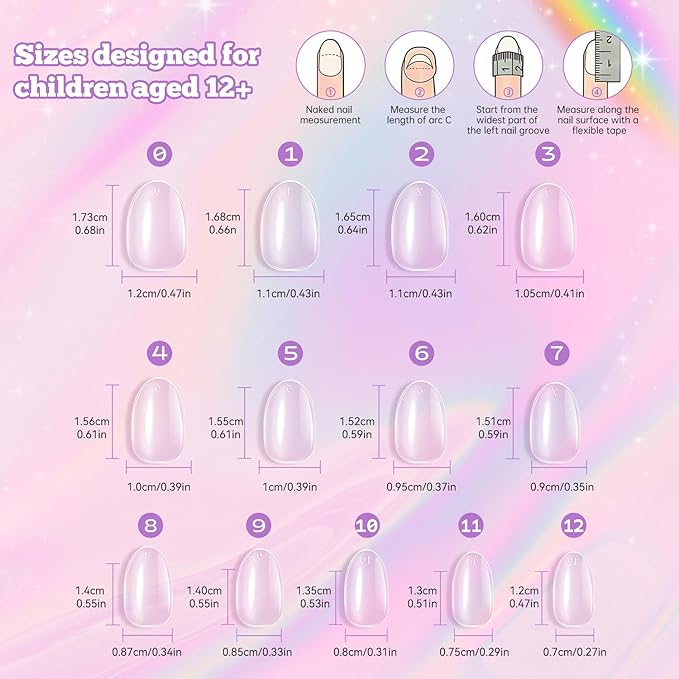 krofaue Short Kids Press on Nails - 260Pcs Clear Full Matte Soft Gel Almond Nail Tips DIY Nail Extension Gift for Children Girls with 13 Sizes (12-16 years old)