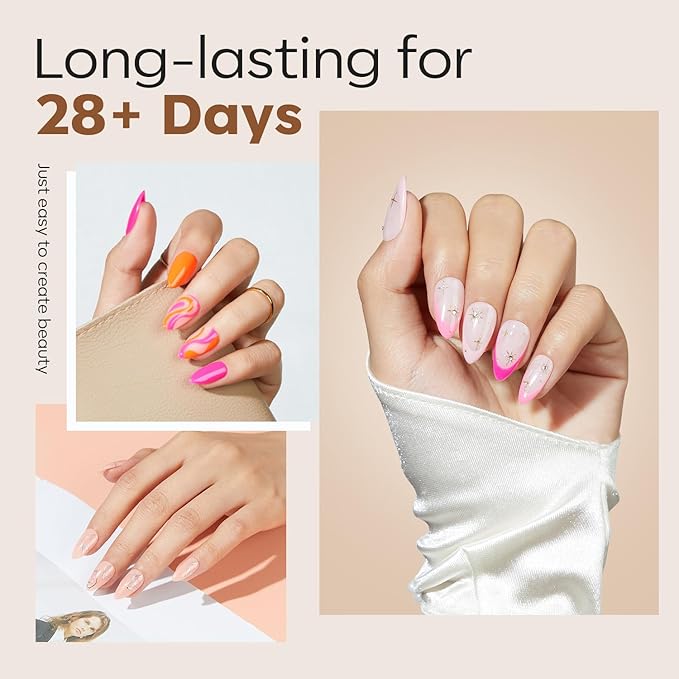modelones Short Almond Nail Tips with 4 in 1 Nail Glue 15ml