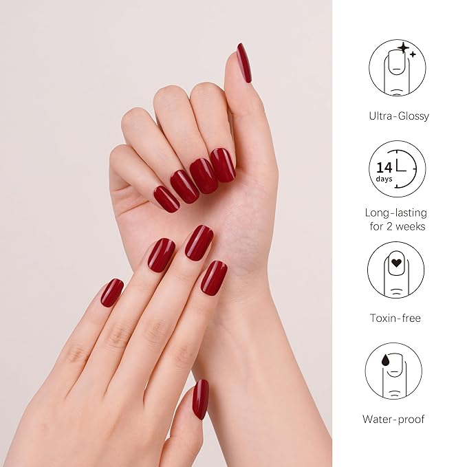 DANNI & TONI Semi-Cured Gel Nail Strips, Sultry Cinders, Deep Red, 28 Stickers