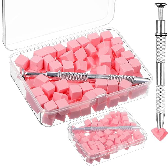 Mimorou 100 Pcs Ombre Nail Sponges Mini Nail Art Sponges with Grabbing Pen Storage Box Pink Ombre Brush Professional Tools Accessories Supplies Home Art Salon, 0.4"x0.4"