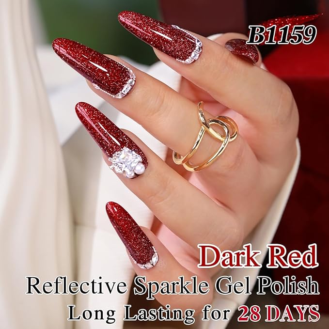 Double Rhythm 0.5Oz Glitter Gel Polish Same Color Same Bollte Shimmer Reflective Color for Nail Art Salon DIY Soak Off 15ml Nail Lamp Gel Polish at Home (Dark Red-B1159)