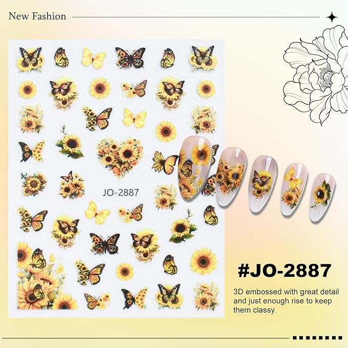 12 Sheets Butterfly Flower Nail Stickers for Nail Art, Colorful Butterflies Nail Decals,Butterfly 3D Self-Adhesive Nail Art Stickers Design for Women DIY Manicure Decoration YX1229