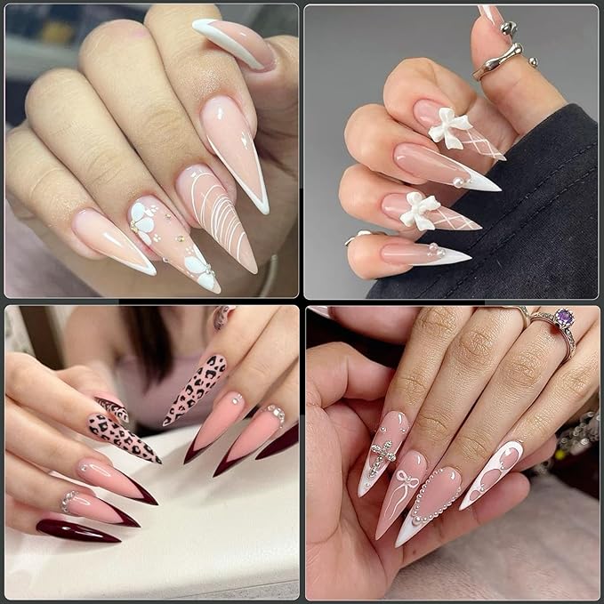 Long Stiletto Nail Tips, 240Pcs Full Cover Soft Gel Nail Tips Pre-shaped 3XL Shape Clear Acrylic False Nail Fake Nail Extension Press On for Salon Home DIY 12 Sizes