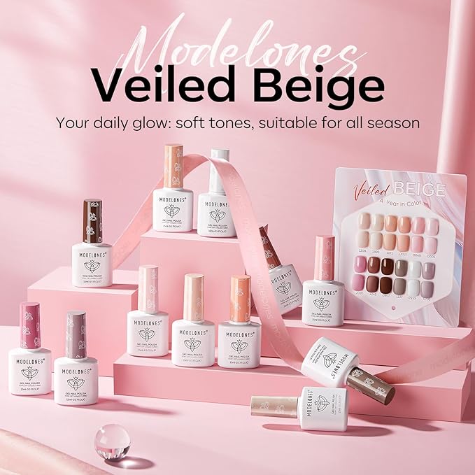 modelones 15ML Gel Nail Polish Set 12Pcs, Nude Pink Milky White Beige Skin Tones Neutral Brown Hema-free Gel Polish Spring Kit Same Color Same Bottle Soak Off Gel Polish Set Manicure Nail Art