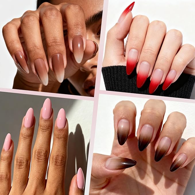 Ranrose Long Almond Nail Tips with Handle, 240PCS Half Cover Acrylic Fake Nails, 12 Sizes No C Curve Gel Nail Extension Tips for Professionals DIY Beginners