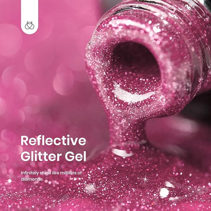 Beetles Glitter Pink Gel Polish, 1Pcs 15ml Glitter Diamond Gel, Fairy Kisses Hot Pink Nails Soak Off Sparkle Pink Polish Uv Nail Lamp Nails Art Manicure Salon DIY Spring Gift for Women