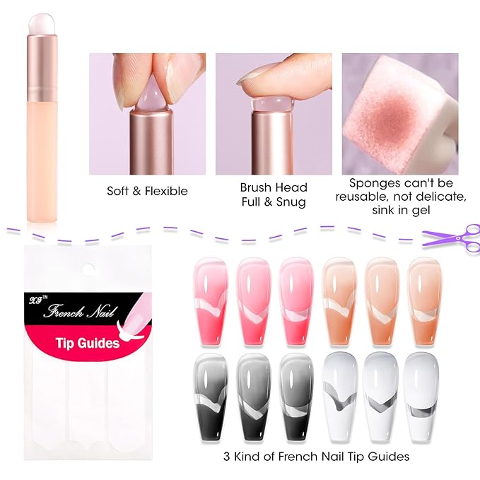 GELLEN Nude Patting Gel Polish, Cream Cushion Gradient Painting Gel for Ombre Aura, French Nail Art, Pat Paint Gel for Drawing Liner with Silicone Brush & 36pcs French Tip Guide