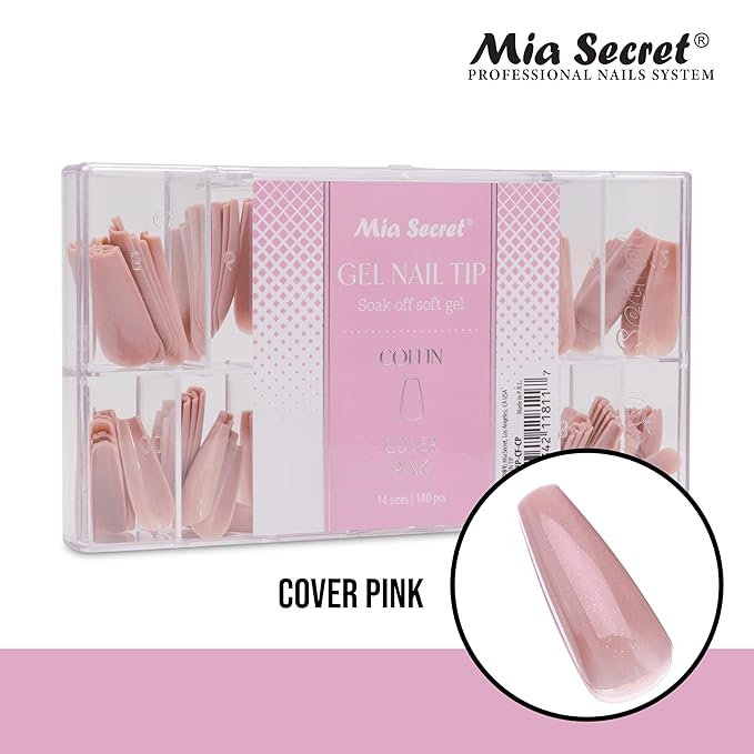 Mia Secret Soak off Soft Gel Nail Tip MADE IN USA for Salon and DIY (Cover Pink, Coffin)