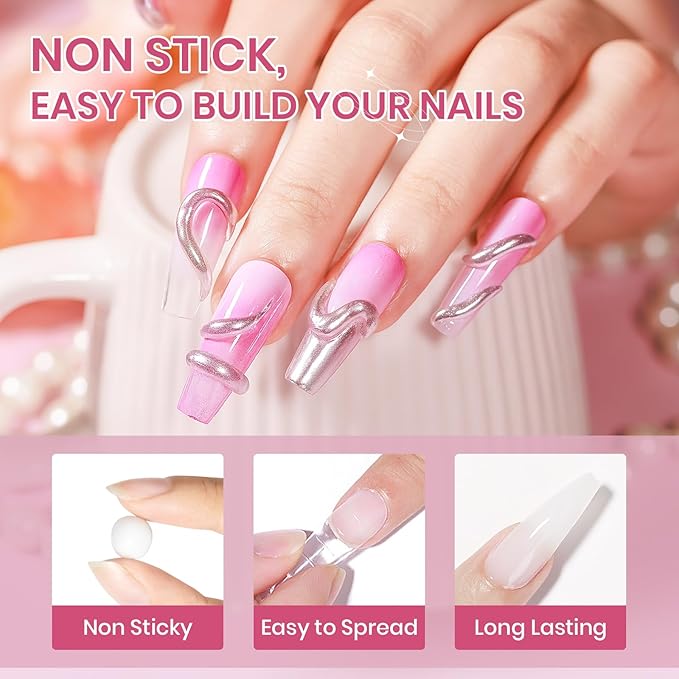 3D Sculpting Gel for Nail Art Pearl White Pink and White Solid Builder Hard Gel for Nail Extend Sculpture Molding Gels Non Stick Hand DIY at Home for Women Girls