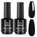 Beetles Black Gel Polish 2Pcs 0.51Fl.OZ Pure Black Gel Nail Polish Set 15ml Dark Base Color Soak Off Uv Nail Lamp Art Manicure DIY Design Gift for Women Long Nights Collection