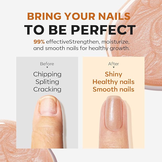 modelones Nail Strengthener 8-in-One Nail Repair for Damaged Nails Strengthener and Growth Nail Ridge Filler Glitter Nude Nail Polish 15ml