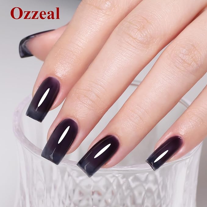 Jelly Gel Nail Polish, Black Jelly Nail Polish Gel Translucent Fall Winter Dark Blue Nail Gel Polish Sheer Soak off UV LED for Nail Art DIY Manicure 0.5 Fl Oz