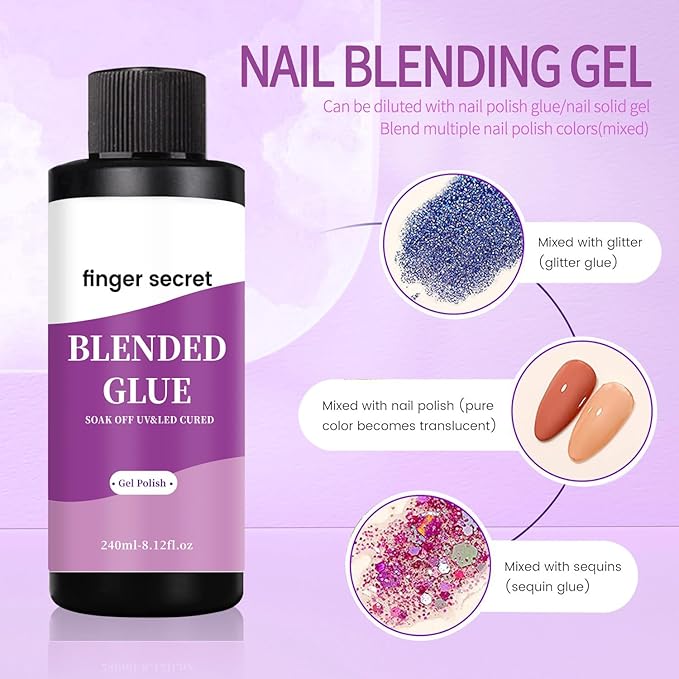Blending Glue,Clear Gel Nail Polish Thinner Glue for Blending Ombre Gel Nail Polish Color Mixing Gradient Glitter Sequins,240ml/8floz for Nail Art Painting DIY Nail Blend Glue