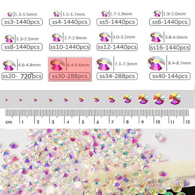 Dowarm 288Pieces SS30 Flatback Rhinestones, 6.5MM Flatback Crystal Rhinestones for Craft Nails Dance Costumes, Non Hotfix Rhinestones, Transparent AB