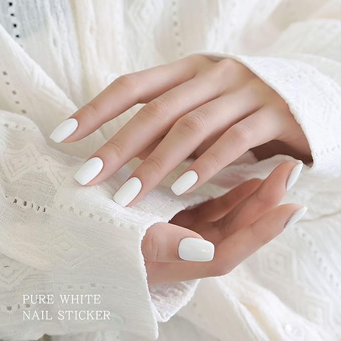 JMEOWIO Semi Cured Gel Nail Strips White Gel Nail Stickers Nails Art Design Decoration Accessories