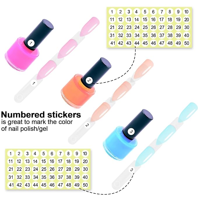 SIUSIO 50 Pcs Chart Fan Nail Swatch Sticks with Metal Split Ring and Numbered Tips - Clear Fan-shaped Color Display for Nail Art Polish Practice