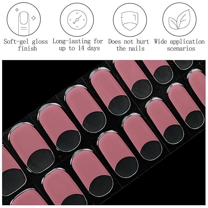 Clear Semi Cured Gel Nail Strips French Tip 20Pcs Rose Pink UV Gel Nail Stickers Glossy Nails Polish Strips UV/LED Light Needed Self Adhesive Full Polish Nails Wraps for Women