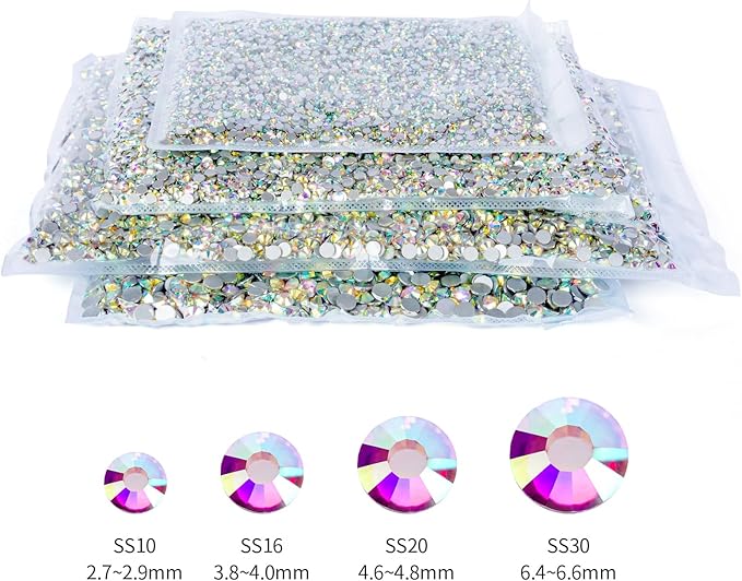 10000PCS Crystal AB Rhinestones Bulk, Flat Back Crystal Glass Stone Round Gems,SS20, 4.6-4.8mm