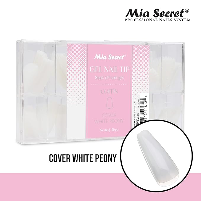Mia Secret Soak off Soft Gel Nail Tip MADE IN USA for Salon and DIY (White Peony, Coffin)