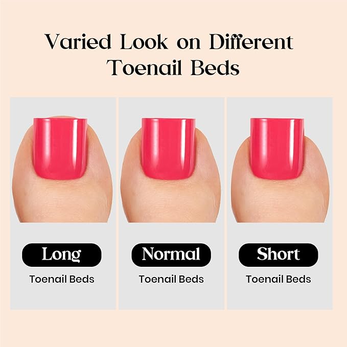 Beetles X Press Red Toenails - Cherry Rouge | Red Short Square Press On Toe Nails | 150 Pcs 15 Sizes Natural Salon Quality Gel Nail Tips For Women