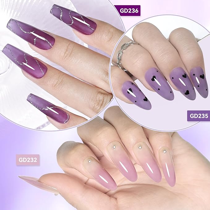 JODSONE Jelly Gel Nail Polish Set of 6 Colors,Semi-Transparent Purple Gel Polish for DIY Nail Art, UV/LED Cured, Long-Lasting & High-Shine Manicure at Home or Salon, Gift for Women