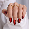 Dark Red Cat Eye Press on Nails Almond - SHANGMENG Soft Gel Valentines Short Press on Nails for Women Gift, Glossy Glue on Nails in 16 Sizes - 32 Reusable Fake Nails Kit with Glue, Wine