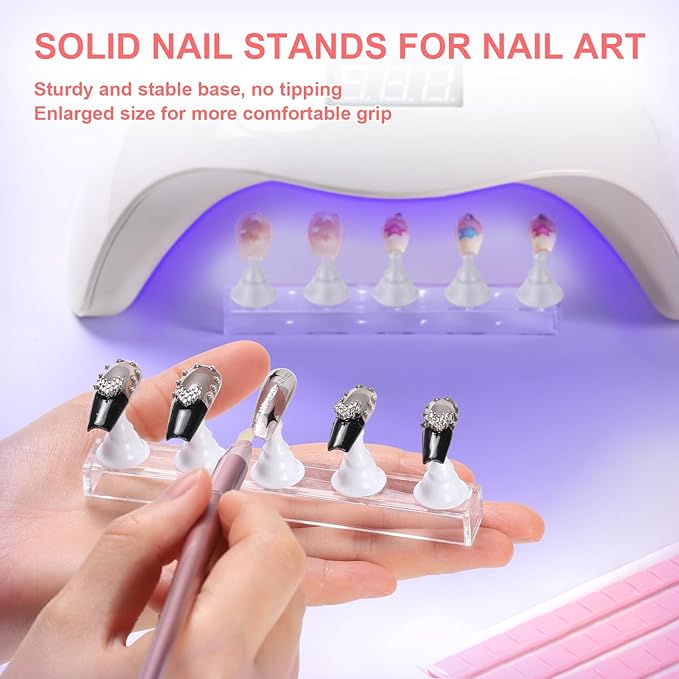 Etercycle Nail Stand Press On Nail Stand Nail Holder for Painting Nails Magnetic Nail Tips Practice Stands with 80Pcs Reusable Putty (White)