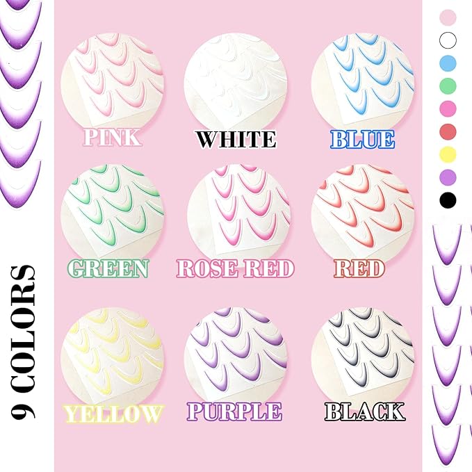 9 Sheets Colorful French Tip Nail Stickers, Gradient French Line Nail Art Stickers with Tweezer, French Tip Nail Decals 3D Self-Adhesive Nail Tips Guides for Women Manicure Decoration
