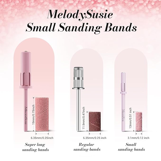 MelodySusie 120 Pcs Nail Drill Bits Small Sanding Bands for 3.1mm Mandrel Bit, 120 Medium Grit Nail File for Acrylic Nails Gel Manicures and Pedicure, Pink (Only Sanding Bands)