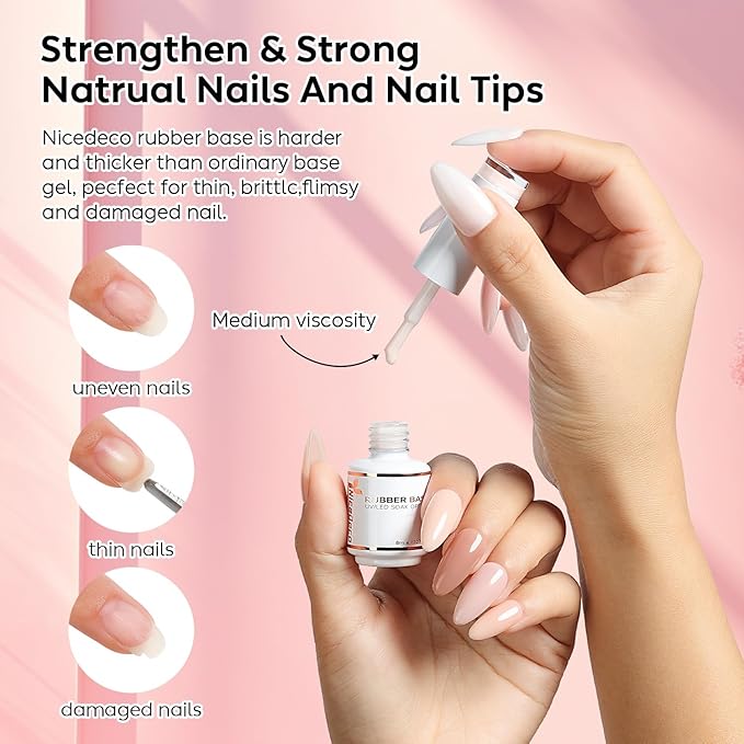Nicedeco Hema Free Rubber Base Gel Polish for Nails Cruelty Free Vegan 6 Pcs Rubber Gel Nail Strengthener Nude Pink Nail Gel Polish Set 34