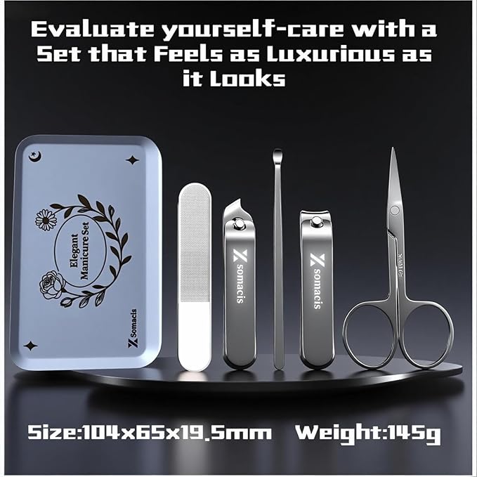 Nail Clippers Set Fingernail and Toenail Clipper Cutters, Manicure Pedicure Kit Grooming Kits, 5pcs Core Nail Care Tools with Portable Travel Case with Mirror Present for Man Woman