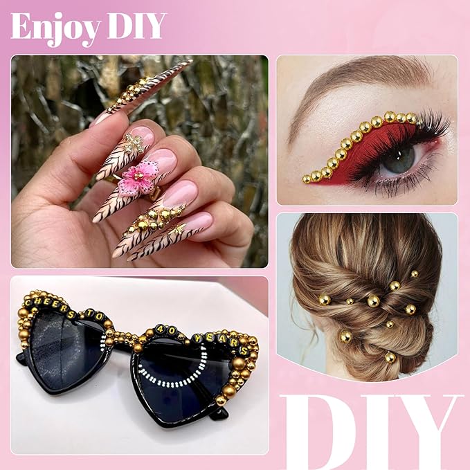 11000Pcs Flatback Pearls for Crafting (Gold), Assorted Size 2/3/4/5/6/8/10mm Non Hotfix Half Pearl, Bedazzling Bead for DIY Crafts Clothing Tumblers Mugs Shoes Fabric Embellishment Nail Art Makeup