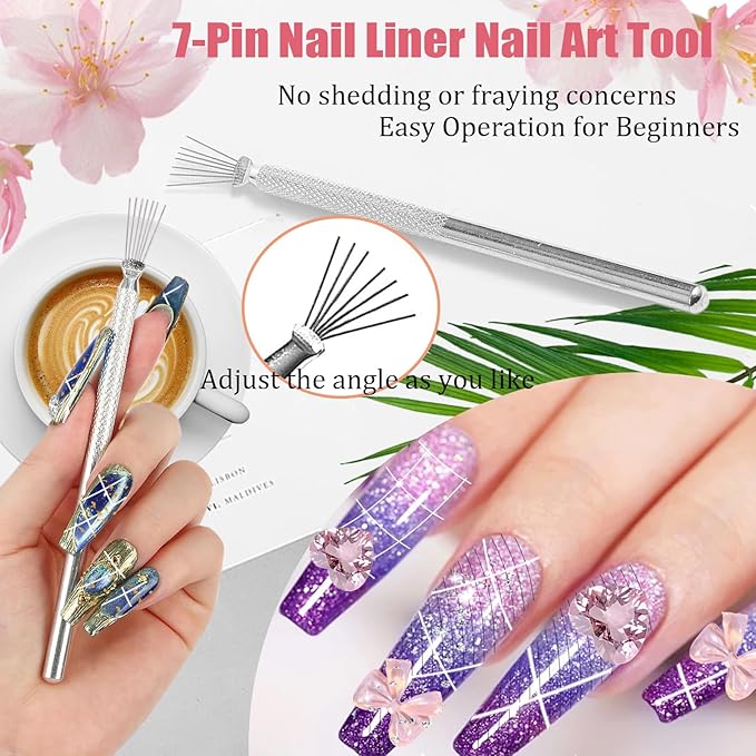 200Pcs Soft Nail Sponges for Ombre,with 2Pcs Grabbing Pen,7-pin Stripe Lines Nail Art Pens,Nail Stand for Display Practice,Acrylic Palette Ombre Nail Tools for Nails Gel Home DIY Salon