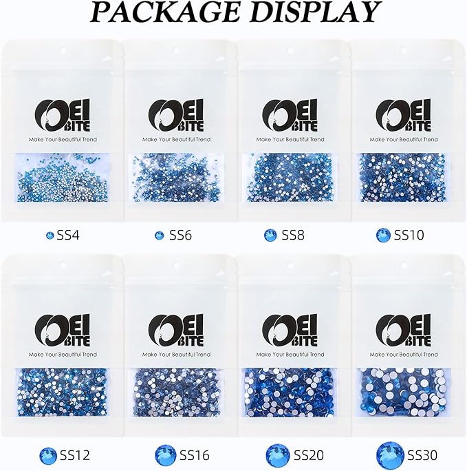 Capri Blue Flatback Rhinestones, Glass Rhinestones for Nail Art and Craft, Glue Fix, Loose Crystal Gemstones(Capri Blue, SS30, 288pcs, 6.4-6.6mm)