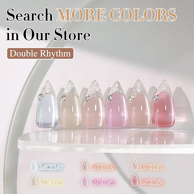 Double Rhythm 0.5 Oz Cat Eye Gel Polish with Magnet Same Color Same Bottle Holographic Glitter Shimmer Translucent Color Salon 15 ML Magnetic Nail Art (Pale Nude-MC1148)