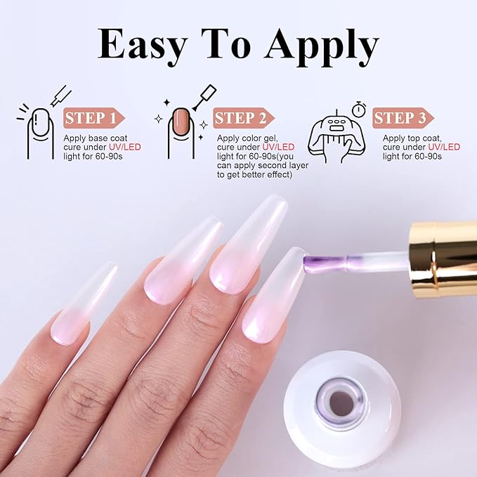 Imtiti Pearl Gel Nail Polish,0.5 Fl Oz Milky White Glitter Drawing Gel Polish Shell Thread Shimmer Mermaid Nail Gel Polish Soak Off UV LED for Home DIY Nail Art Manicure Salon