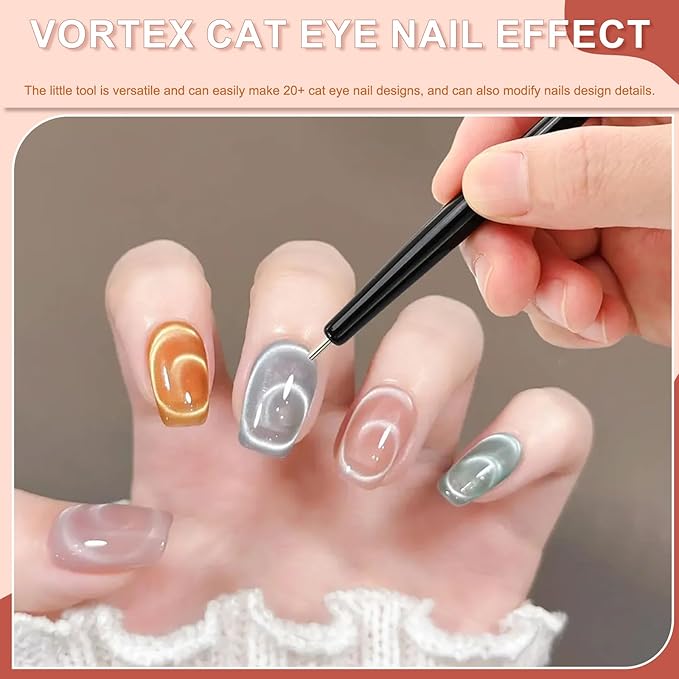 5PCS Cat Eye Nail Magnet Set, 2 in 1 Scissor-shaped Cat Eye Magnets for French Tip Effect, Sturdy Cylinder Magnet with Magnetic Beads Gel Nail Polish Magnet Tools for DIY Art Home & Salon Use