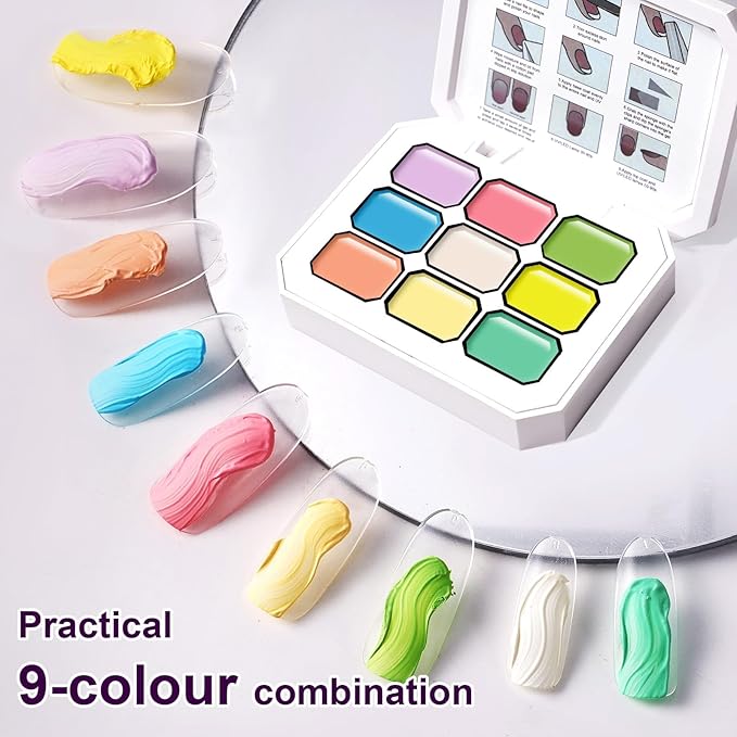 Gradient Gel Nail Set, 9 Bright Colors Ombre Gel Nail Polish with 6 Aurora Multi-Purpose Brushes for Pigment Pat Nails French Manicure Nail DIY Painting Soak Off UV N Easter Eggs
