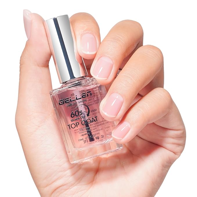 GELLEN Clear Nail Polish Top Coat Quick Dry in 60 Seconds, High Gloss Shine Top Coat Fast Air Drying Regular Nail Polish, Hema Free, Non-toxic, No Chip, Long Lasting, No Pink
