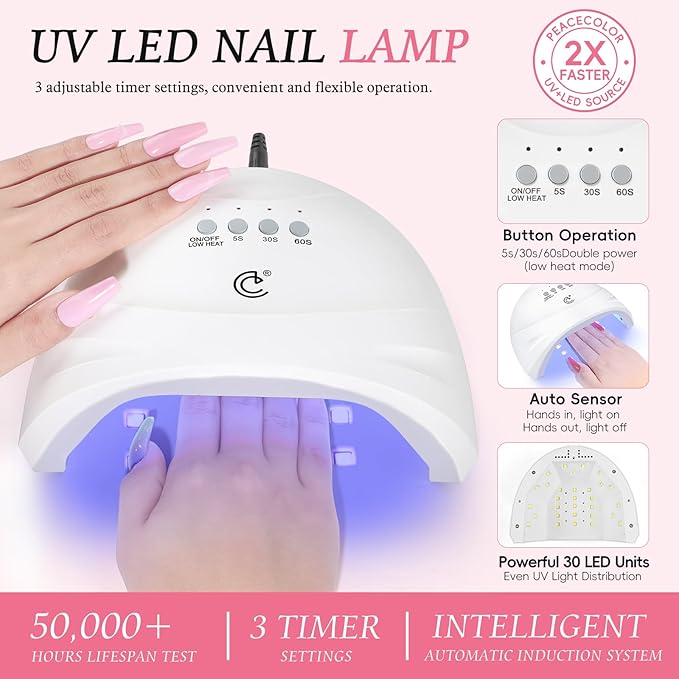 Peacecolor Acrylic Nail Kit for Beginners with Everything ,Professional Nail Kit Acrylic Set with Drill U V Light 21Pc Glitter Powder Gel Polish Decorations Gel Nail Gift Set for Home Salon