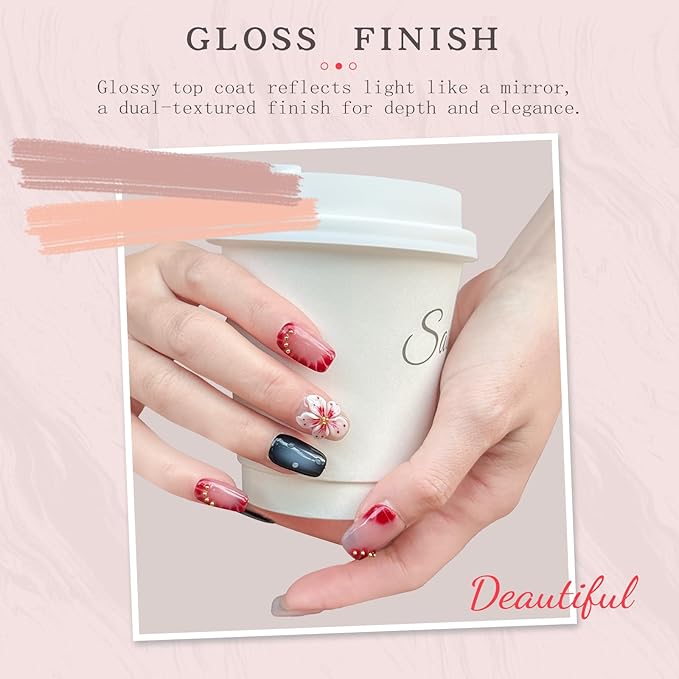Handmade Press on Nails ，Medium Coffin Nails - 10PCS Glossy short Coffee False Nails with 3D Flower Metallic Embellishments | Reusable Acrylic Nail Set | Salon Quality Nail Art Kit.(M-10PCS)