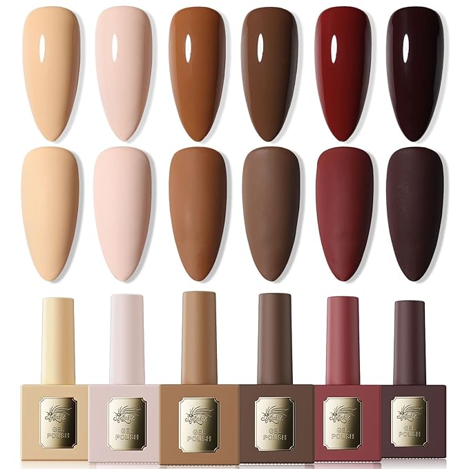 6Pcs 12ml Gel Nail Polish Set with Nude Brown, Gel Polish Kit for Salon DIY at Home, Soak Off LED UV Gel Nail Polish, Gifts for Women Girls