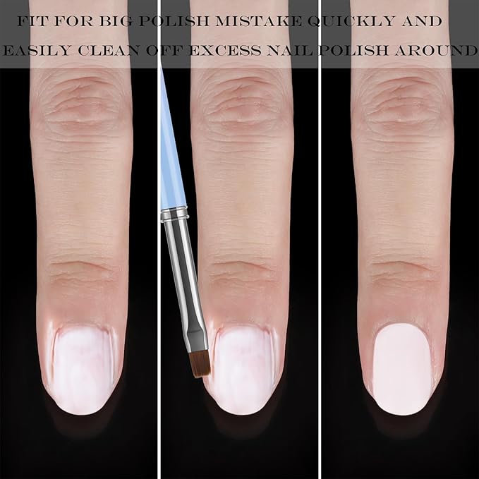 JASSINS Nail Art Clean Up Brushes, 3 Pcs Flat/Oval/Fine Angled Gel Nail Brushes,For Nail Art Design Painting DIY and Cleaning Polish Mistake on the Cuticles (Color)