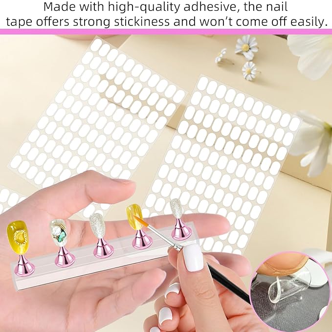 800 Pcs False Tip Double Sided Adhesive Tapes, Pre-cut Strips for Nail Art Holder Clear Nails Stand Sticky Tabs, Nails Adhesive Tapes for Nail Art Stand Practice Holder Color Chart Book